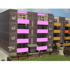 Bausatz Mehrfamilienhaus in Waschbetonoptik H0 rosa Balkone