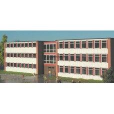 Schulgebäude dreistöckig (blaue Fensterrahmen) H0